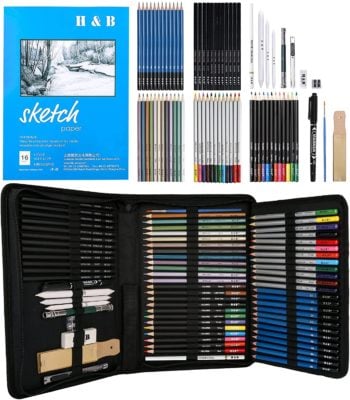 Deluxe Art Set in Portable Wooden Case-Painting & Drawing Set Professional Art Kit for Kids Teens and Adults/Gift 101 Piece Professional Art Set with Wooden Drawing Easel and 2 Drawing Pads 