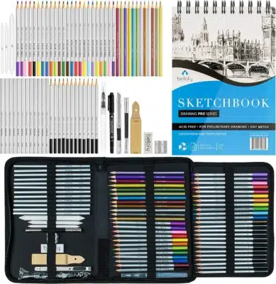 Prina 50 Pack Drawing Set Sketch Kit Sketching Supplies With 3-color  Sketchbook for sale online