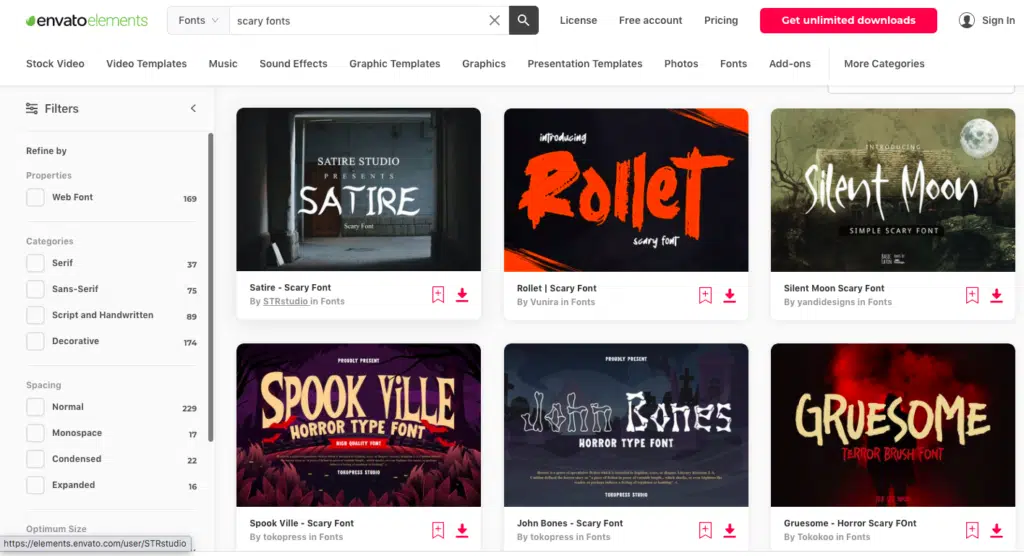 scary fonts envato