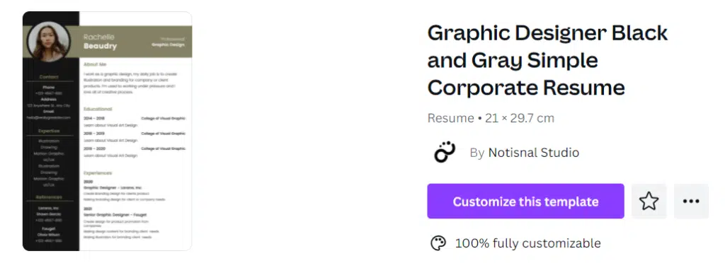 Graphic Designer Black and Gray Simple Corporate Resume