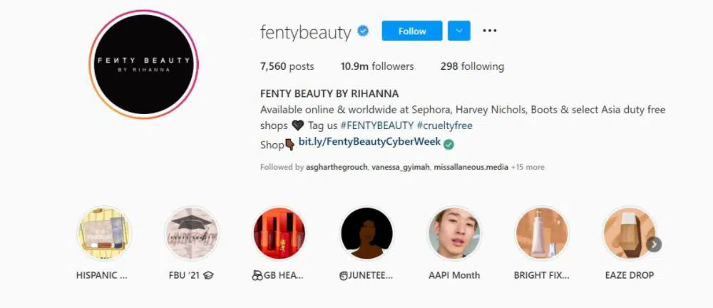 Tendencias de marca 2022 - Hashtags oficiales - Fenty Beauty