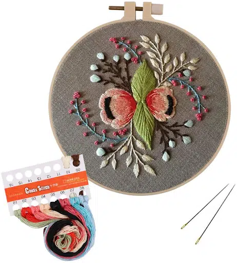 Lukinbox Embroidery Kit for Beginners Adults, 3 Sets Cross Stitch Flower 4