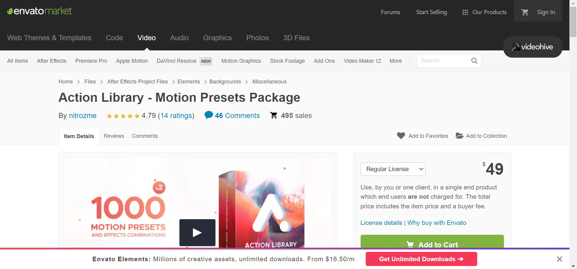 Action Library - Motion Presets Package