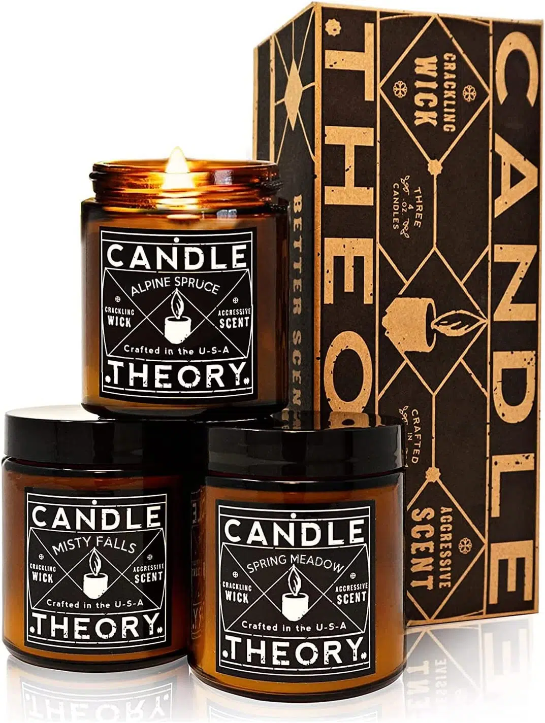 ScentedCandle Gift Set with Crackling Wood Wicks 3, 4 oz Candles