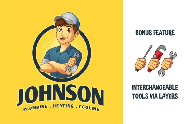 Cartoon mechanic handyman plumber mascot logo