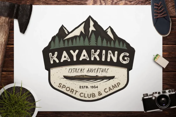 Kayak Retro Badge: Camping Adventure Logo
