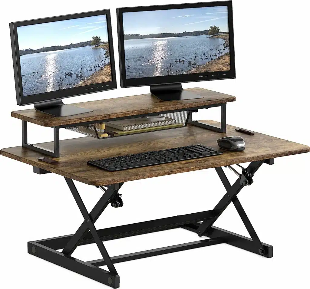 Stand Steady X-Elite Pro Corner Standing Desk | 40 inch Corner Sit to Stand Desk Converter Ideal for Cubicles and L Shaped Desks