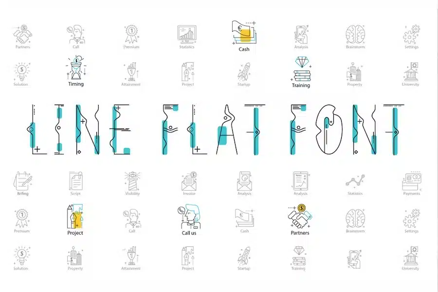 Line Flat font + line flat icon