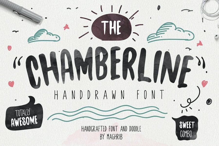 A handwritten font and doodle
