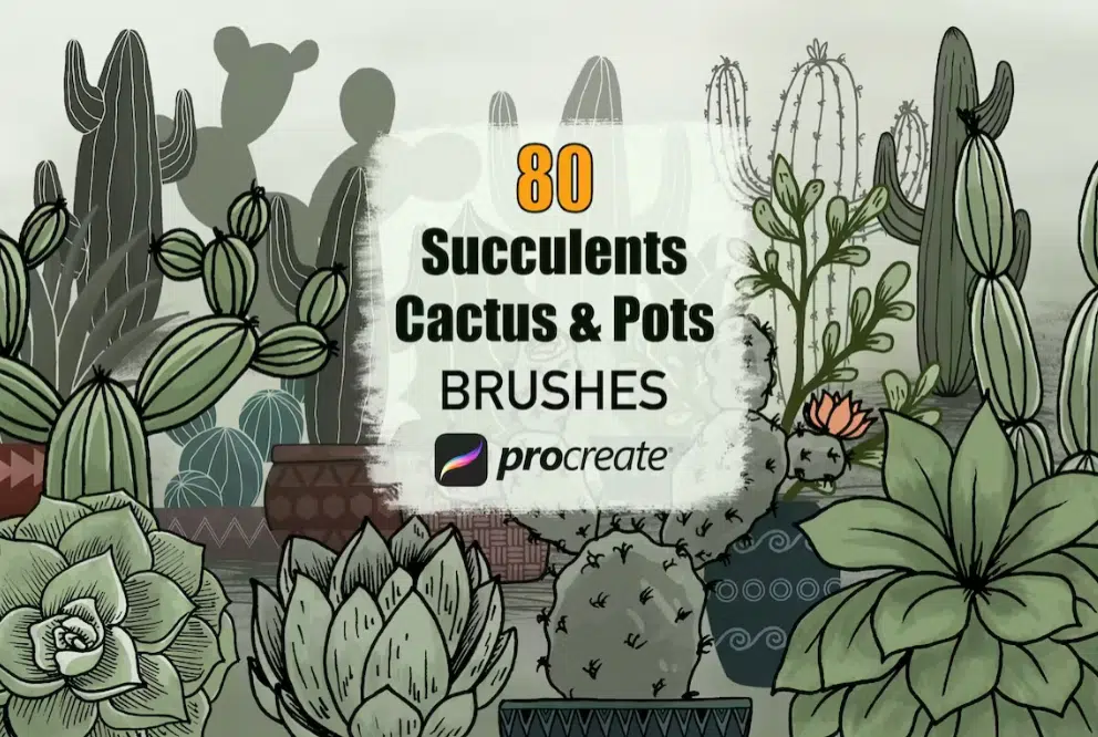 Cactus, Succulents, and Pots - Procreate Brushes
