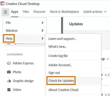 How to update adobe: check for updates