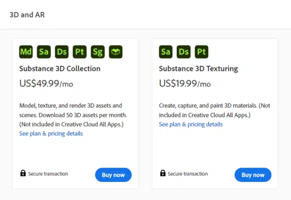 Adobe Substance Single App Plan and Substance Collection Plan