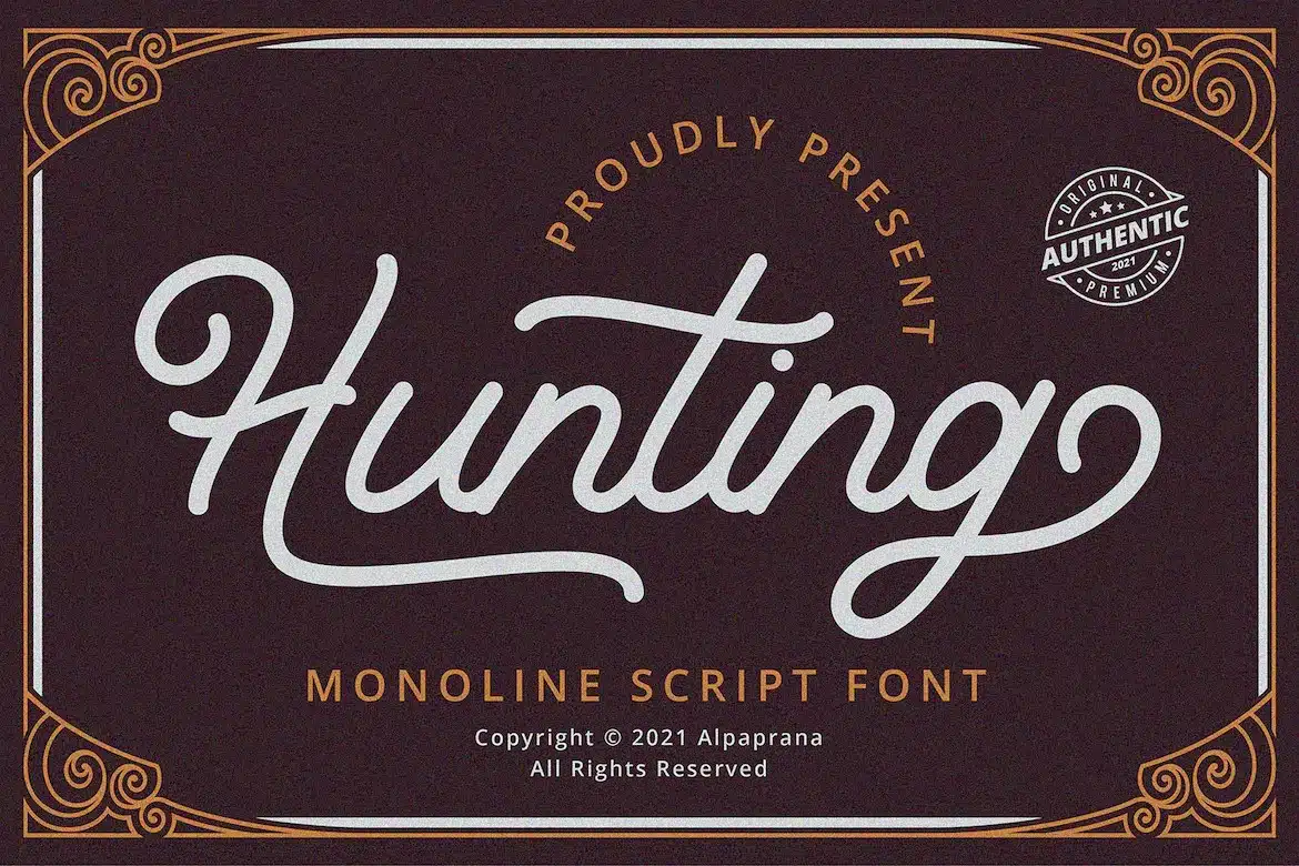 A monoline script Hunting Font