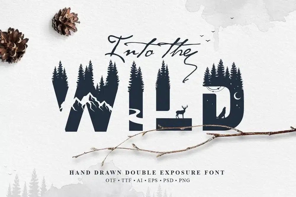 A hand drawn double exposure Jungle Font