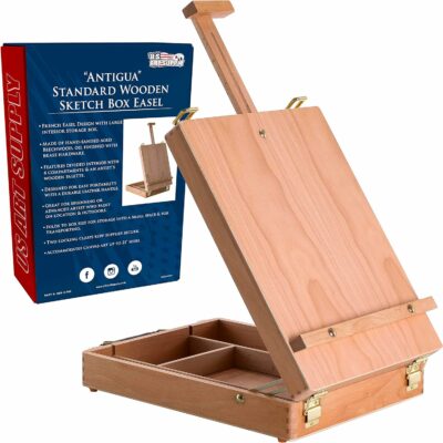 U.S. Art Supply Antigua Adjustable Wood Table Sketchbox Ease