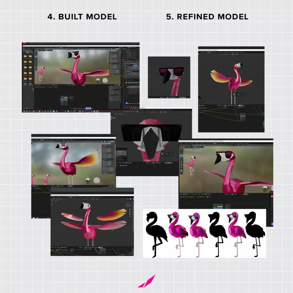 flamingo mascot 3d process 2