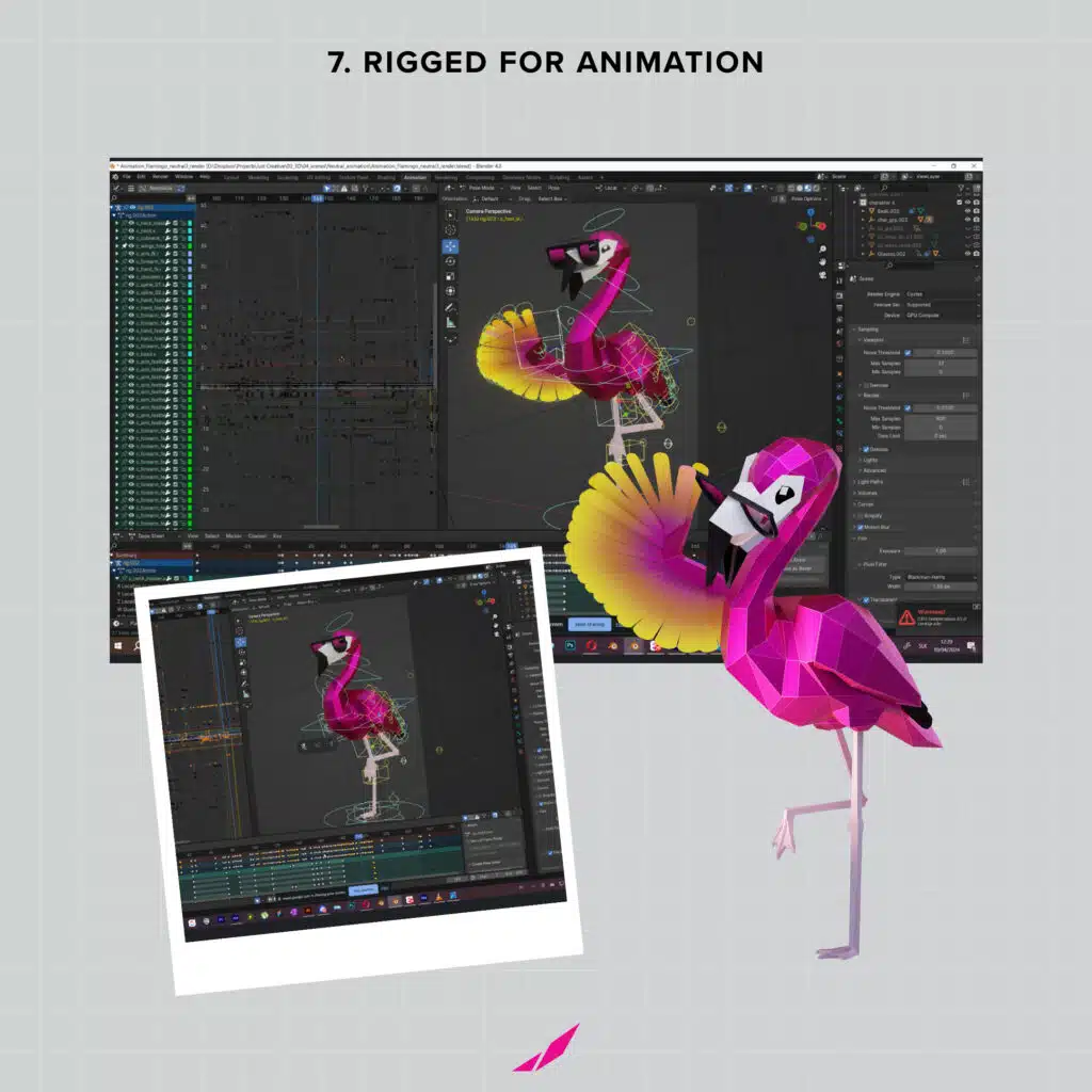 Rigging 3d flamingo model mascot